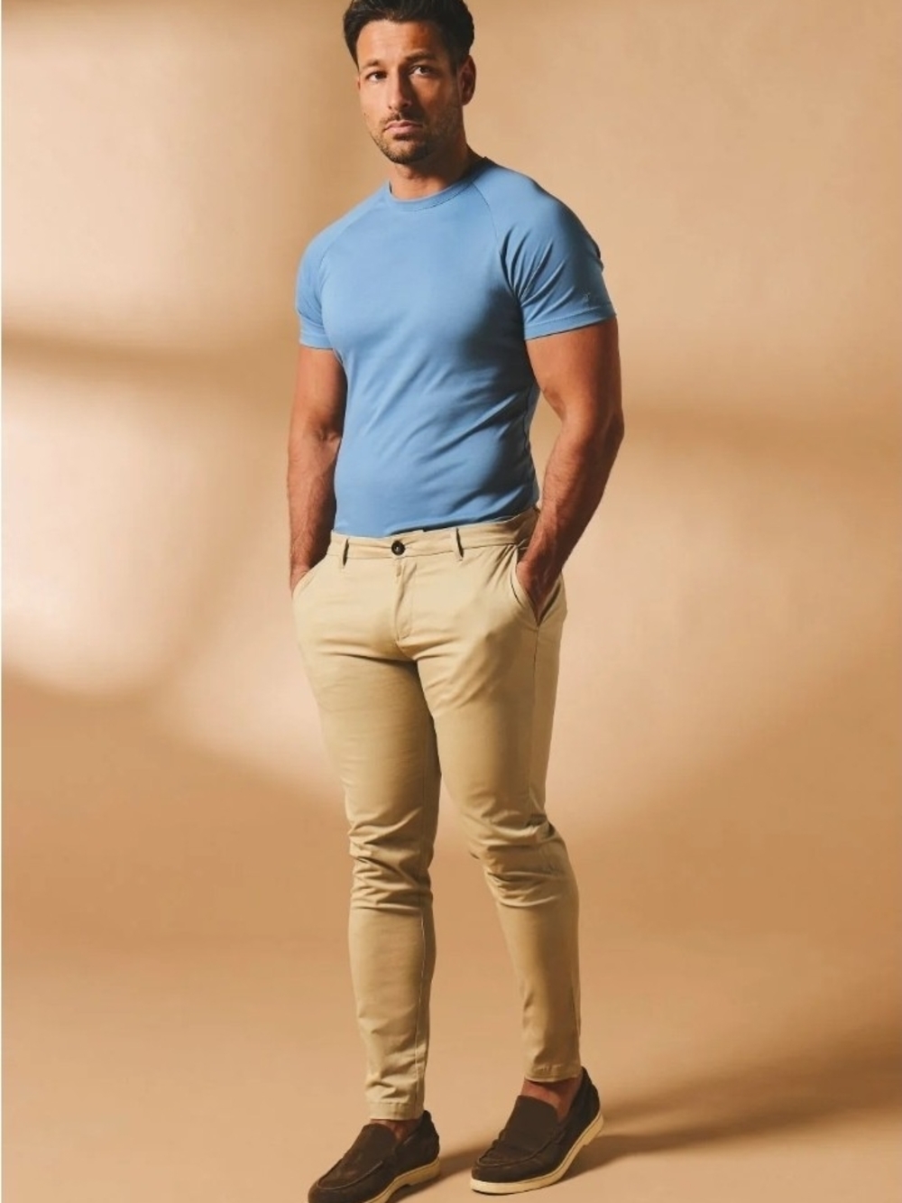 Men's Tailored Athlete Muscle Fit Chino Trousers Size 32 Waist, 32 Length Stone